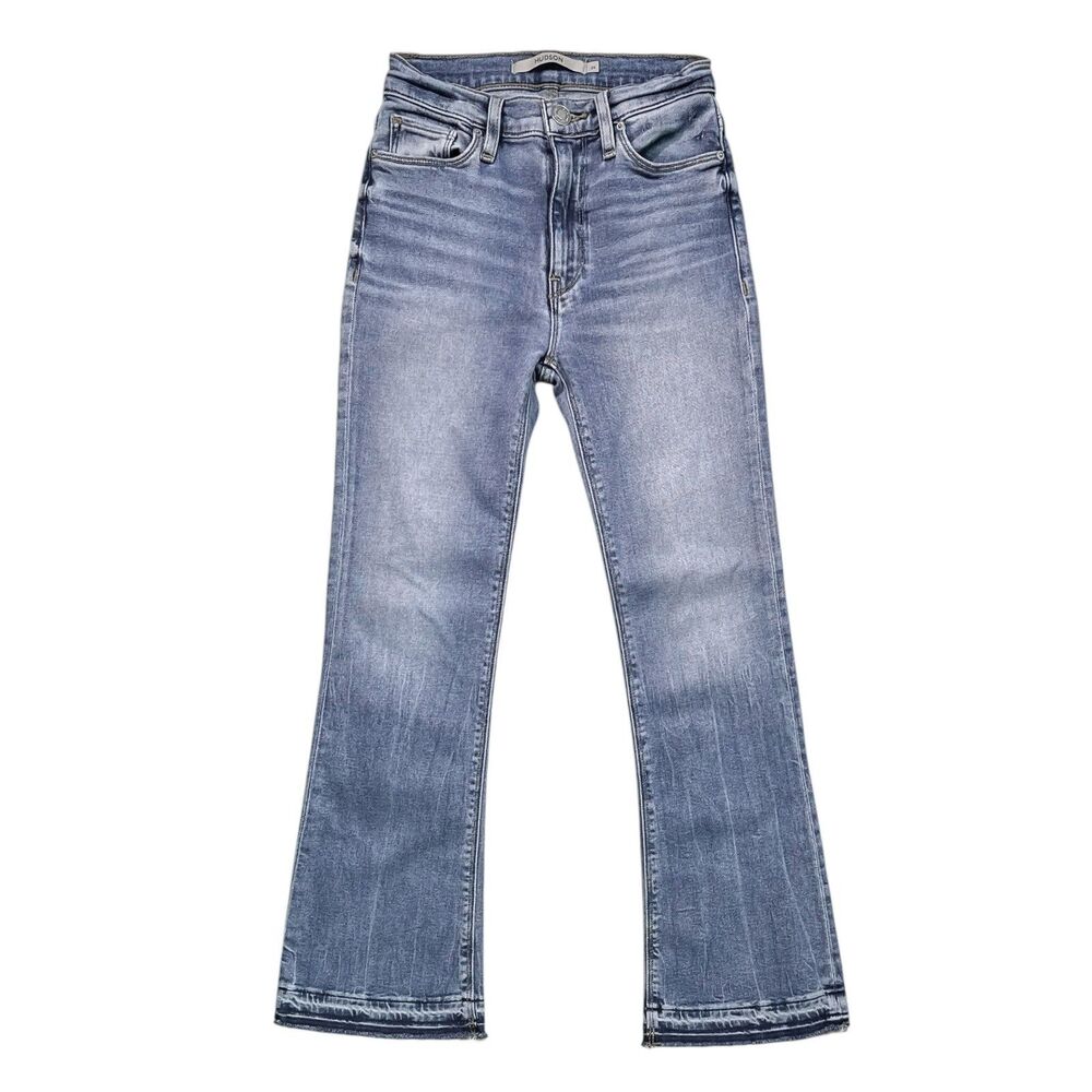 Hudson Barbara High Rise Bootcut Jeans 24 Blue Raw Hem Crop Stretch Denim